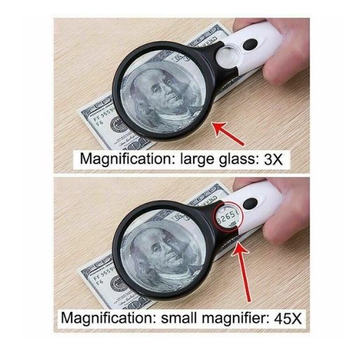 45X Handheld Magnifying Glass with 3 LED Light Magnifier Jewelry Loupe Lens CA