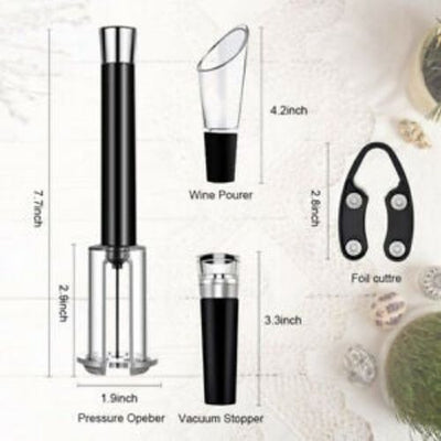 4 Pcs Wine Air Pressure Pump Opener Set Bottle Cork Cap Remover with Foil Cutter