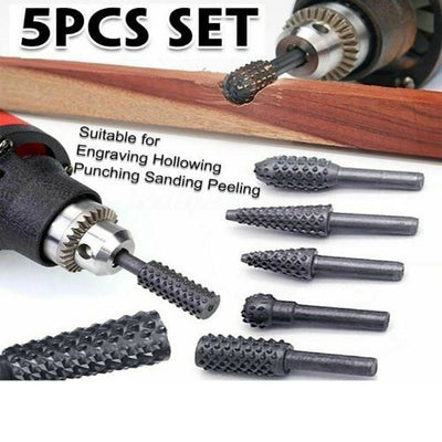 5pc Rasp Steel Rotary Burr Shape Wood Grinding Milling Shaping Drill Bit Tool