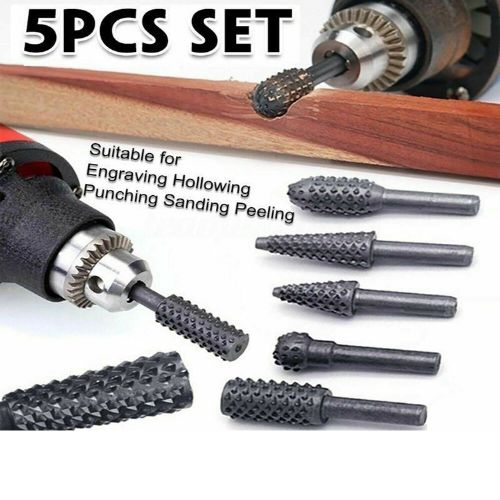5pc Rasp Steel Rotary Burr Shape Wood Grinding Milling Shaping Drill Bit Tool