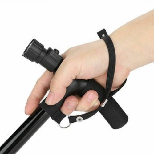 Walking Stick Cane Folding With Light LED Strap Handle Black Metal Adjustable CA