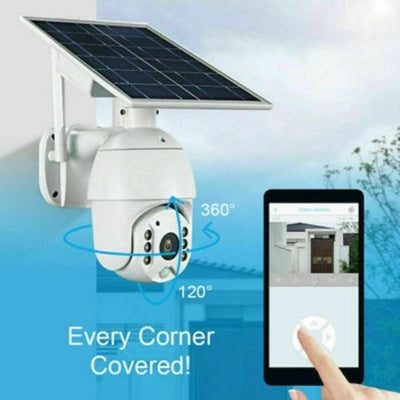 NEW Smart 1080P Solar Camera Waterproof WiFi PIR Alarm PTZ Night Vision IP CCTV