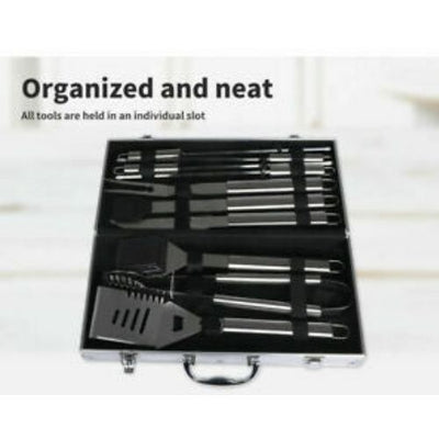 10x STAINLESS STEEL BBQ GRILL TOOL SET W/ STORAGE BAG BARBECUR  COOKING UTENSIL