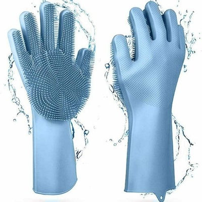 1 Pair Magic Silicone Dishwashing Scrubber Sponge Rubber Gloves Kitchen Cleaning