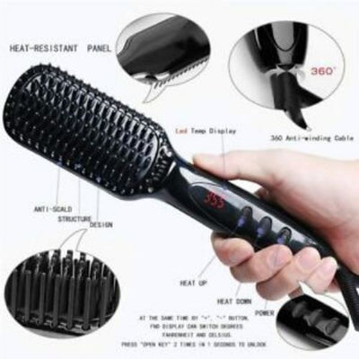 Electric Quick Heated Beard Straightener Brush Hair Comb Curling For Men,Women ~