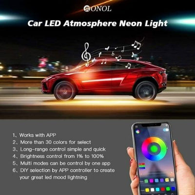 4pcs String RGB 48 LED Strip Under Car Underglow System Light Kit APP Control