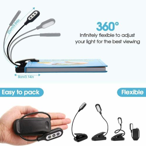 LED Book Reading Book Light Clip on Bed Rechargeable 3-level Brightness Lamp CA