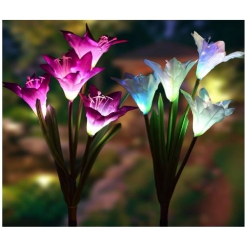 Outdoor Solar Garden Lights, 2 Pack Solar Powered Lights with Lily Flower Lights