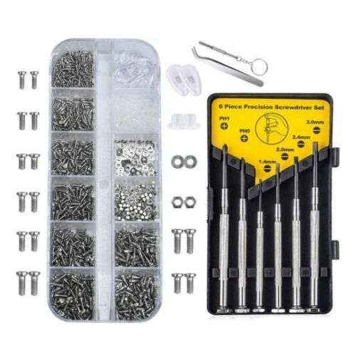 Eyeglass and Watch Repair Tool Kit - 1100pcs Screws & Nose Pads Screwdriver Set