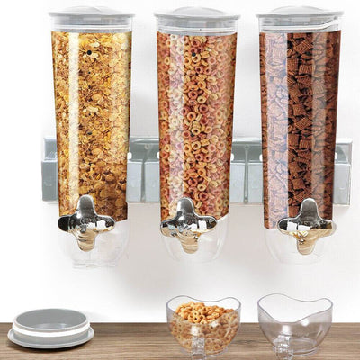 Wall Mounted Triple Cereal Dispenser Dry Food Storage Container Dispense Machine