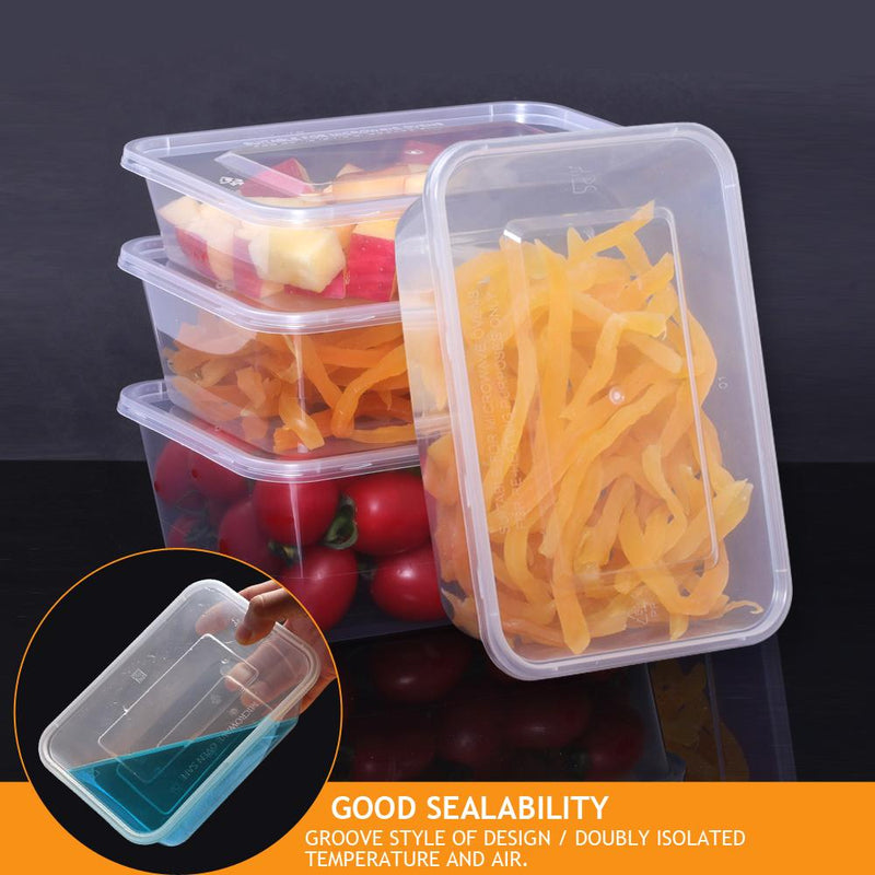 500 Pcs 1000ml Take Away Food Platstic Containers Boxes Base and Lids Bulk Pack