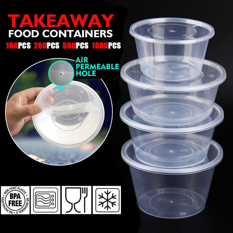 200 Pcs 800ml Take Away Food Platstic Containers Boxes Base and Lids Bulk Pack