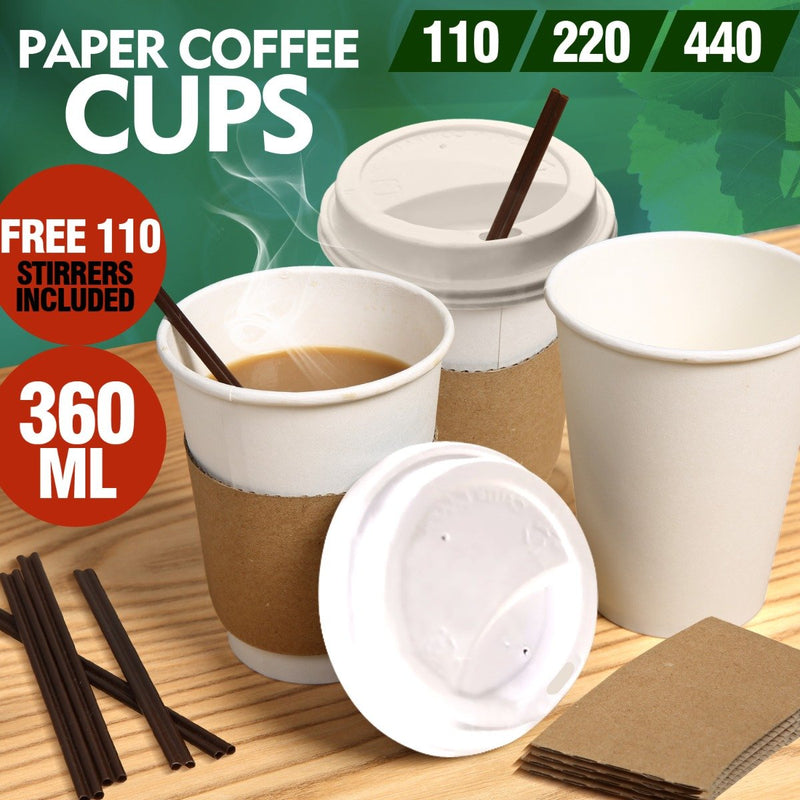 110 Pcs 12oz Disposable Takeaway Coffee Paper Cups Triple Wall Take Away w Lids