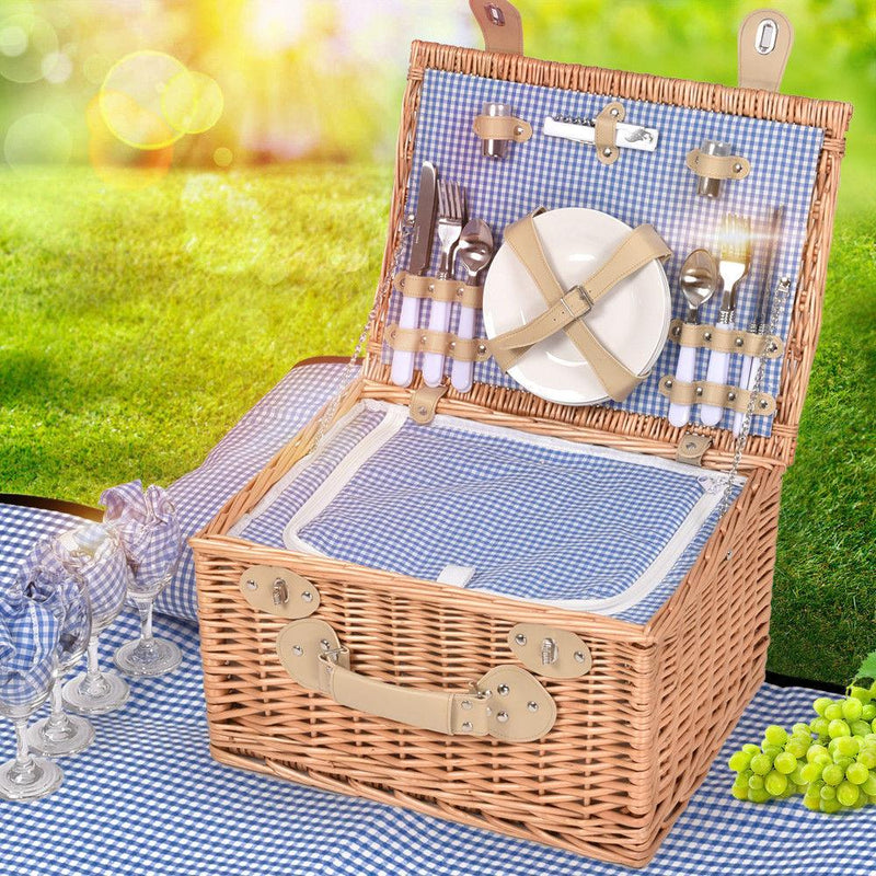 Deluxe 4 Person Picnic Basket Baskets Set Outdoor Corporate Blanket Park Trip