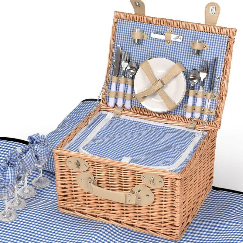 Deluxe 4 Person Picnic Basket Baskets Set Outdoor Corporate Blanket Park Trip