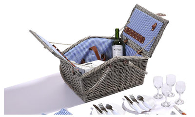 Wicker 4 Person Picnic Basket Folding Handle Outdoor Corporate Gift Blanket Park