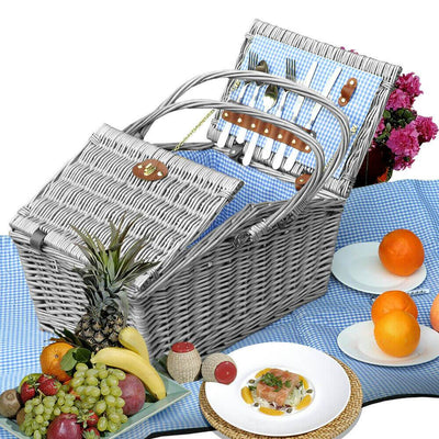 Wicker 4 Person Picnic Basket Folding Handle Outdoor Corporate Gift Blanket Park