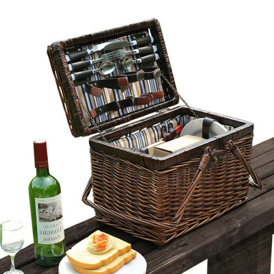 Wicker 4 Person Picnic Basket Folding Handle Outdoor Corporate Gift Blanket Park