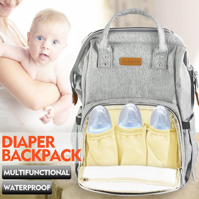 Waterproof Mummy Nappy Diaper Bag Baby Travel Changing Nursing Backpack Grey