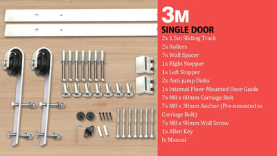 3M Antique Classic Style Single Sliding Barn Door Hardware Track Roller Kit