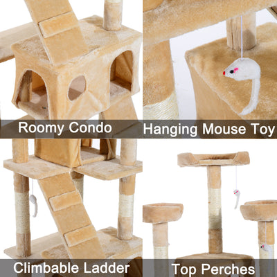 Multi-Level Cat Tree Scratcher Activity Center Climbing Tree Condo Furniture w/