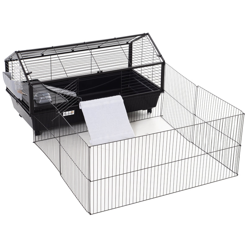 Metal Rabbit Cage Small Animal Shed with Main House Foldable Large Run W/ wheels