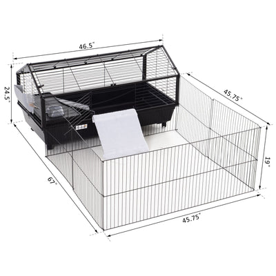 Metal Rabbit Cage Small Animal Shed with Main House Foldable Large Run W/ wheels