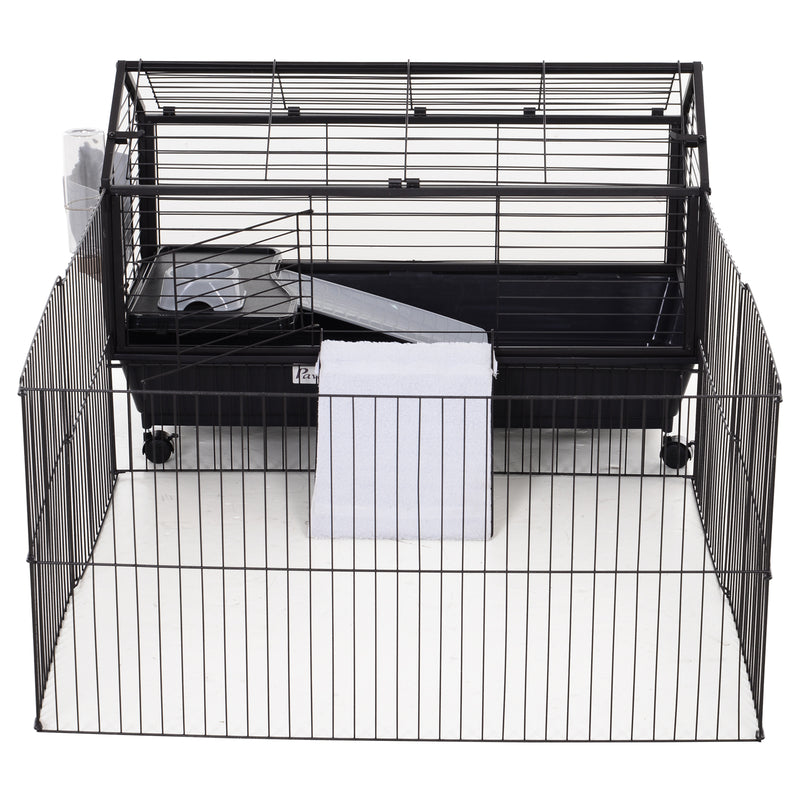 Metal Rabbit Cage Small Animal Shed with Main House Foldable Large Run W/ wheels