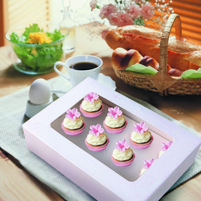 100 Pcs 6 Holes Cupcake Boxess Cupe Cake Box Window Face Cover and Inserts