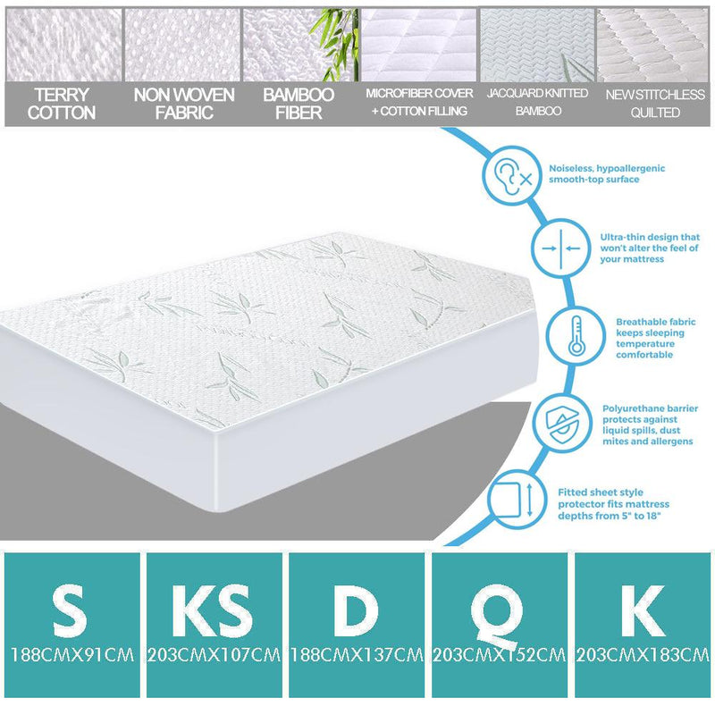 DreamZ Terry Cotton Fully Fitted Waterproof Mattress Protector King Single Size