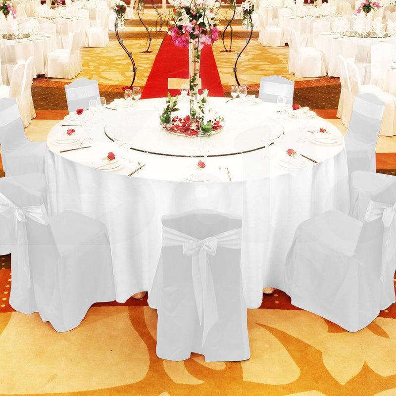 1 Pc 305cm White Round Fitted Tableclothes Hemmed Edges Trestle Event Wedding