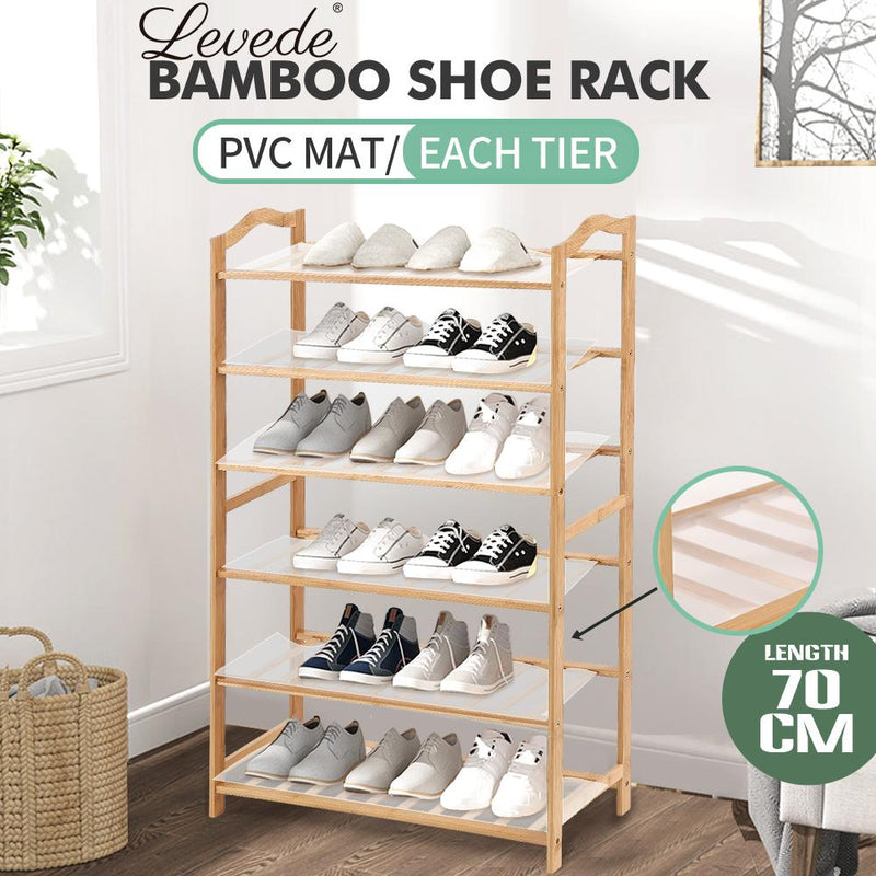 Levede Bamboo Shoe Rack Storage Wooden Organizer Shelf Stand 6 Tiers Layers 70cm