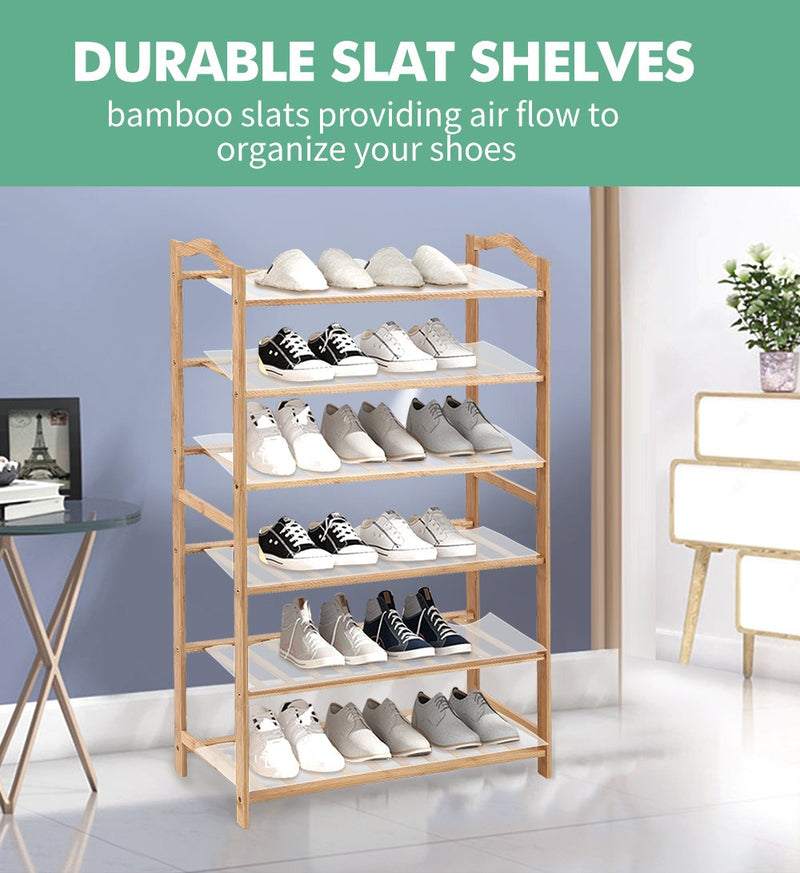 Levede Bamboo Shoe Rack Storage Wooden Organizer Shelf Stand 6 Tiers Layers 70cm