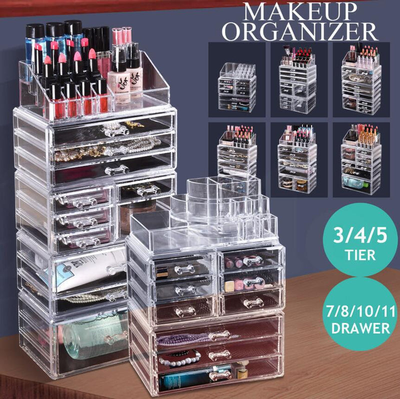 9 Drawer Clear Acrylic Cosmetic Makeup Organizer Jewellery Storage Box