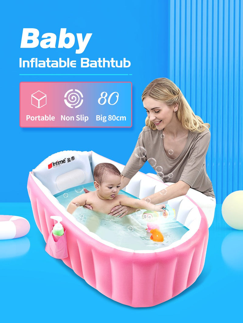 Inflatable Baby Tub Travel Bath Kids Bathtub Shower Newborn Swimming Pool Pink