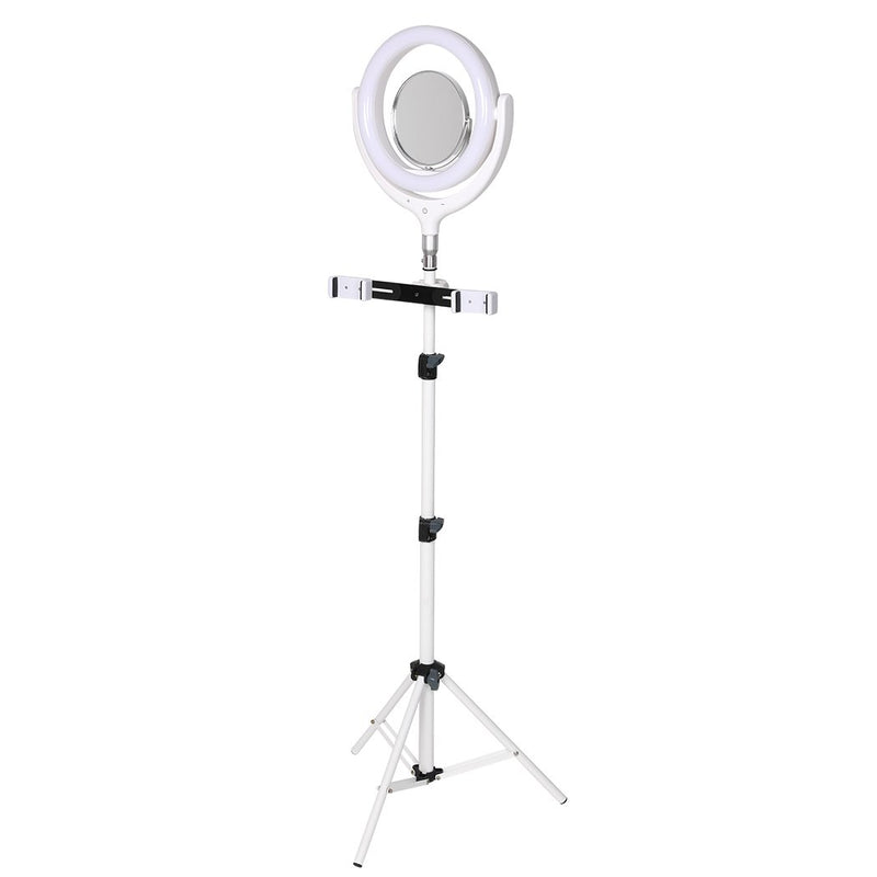 LED Ring Light with Tripod Stand Phone Holder Dimmable Studio Lamp Makeup Mirror White