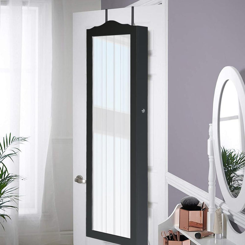 Mirror Jewellery Cabinet Makeup Storage Ear Ring Necklace Box Wall Door Black AU