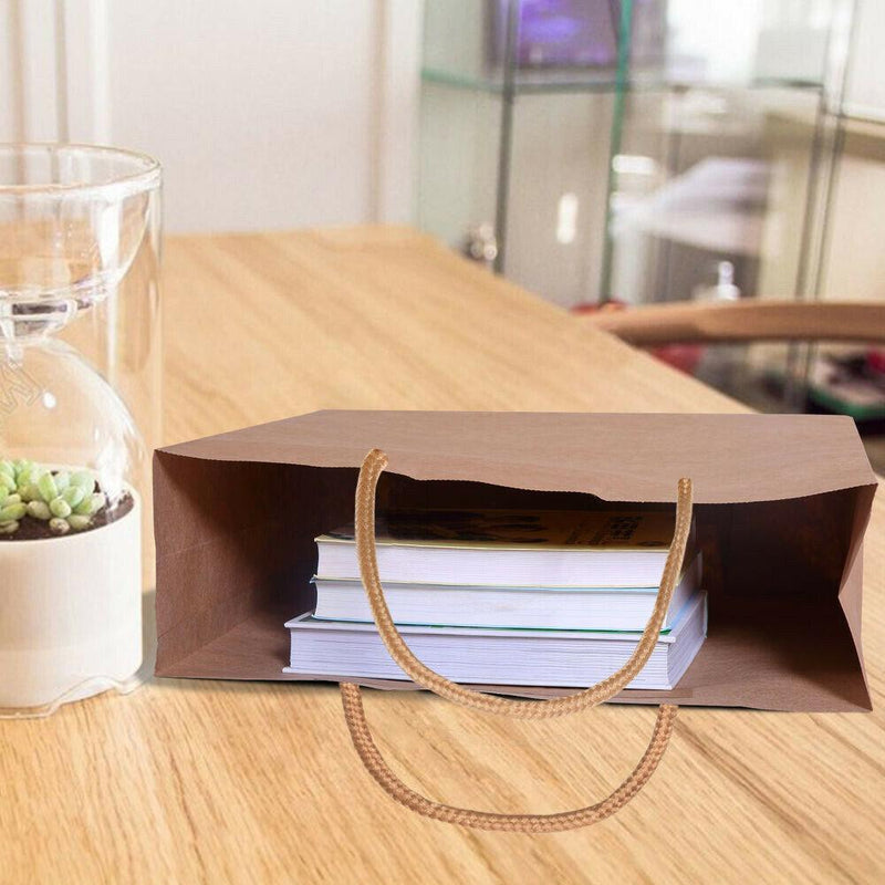 50x Brown Paper Bag Kraft Eco Recyclable Gift Carry Shopping Retail Bags Handles