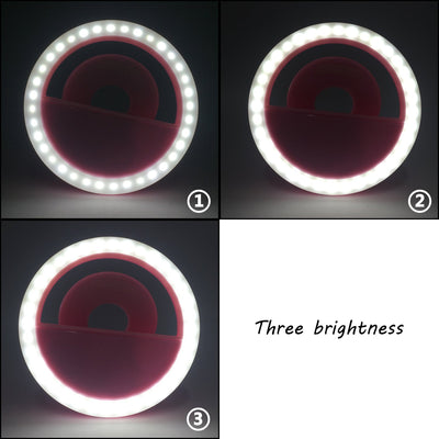 Rechargeable Selfie LED Light Flash Fill Ring Clip Camera Samsung iPhone Pink