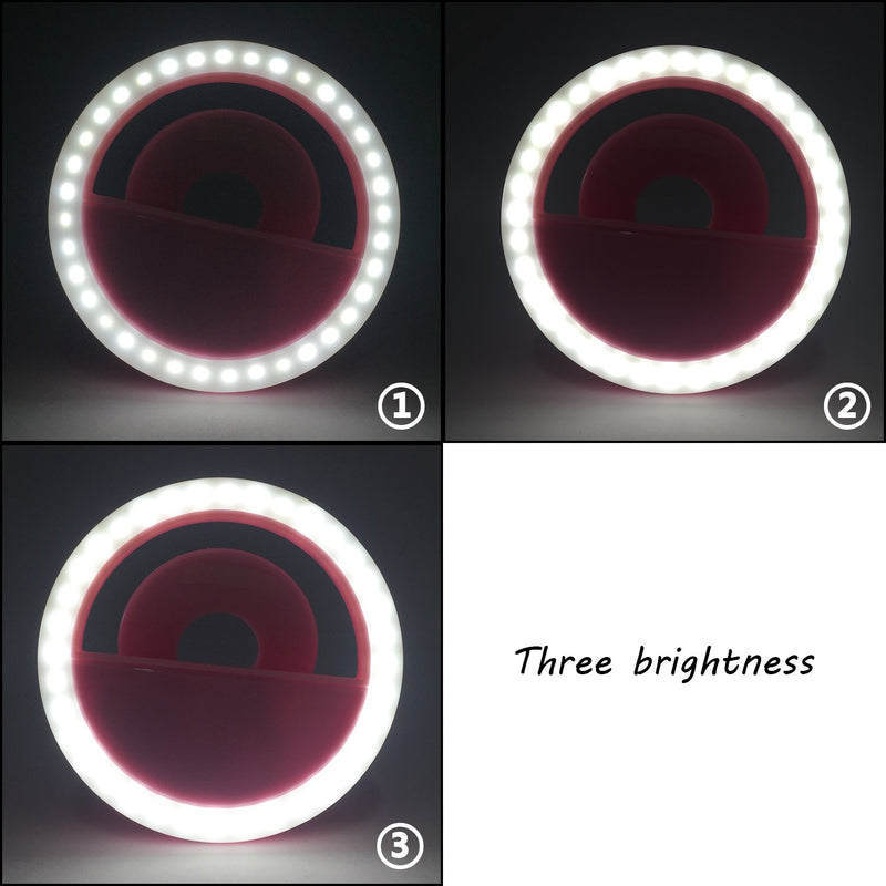 Rechargeable Selfie LED Light Flash Fill Ring Clip Camera Samsung iPhone Pink