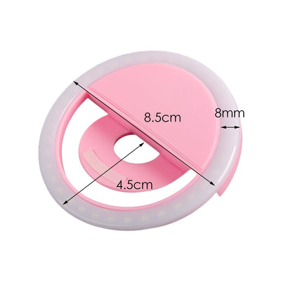 Rechargeable Selfie LED Light Flash Fill Ring Clip Camera Samsung iPhone Pink