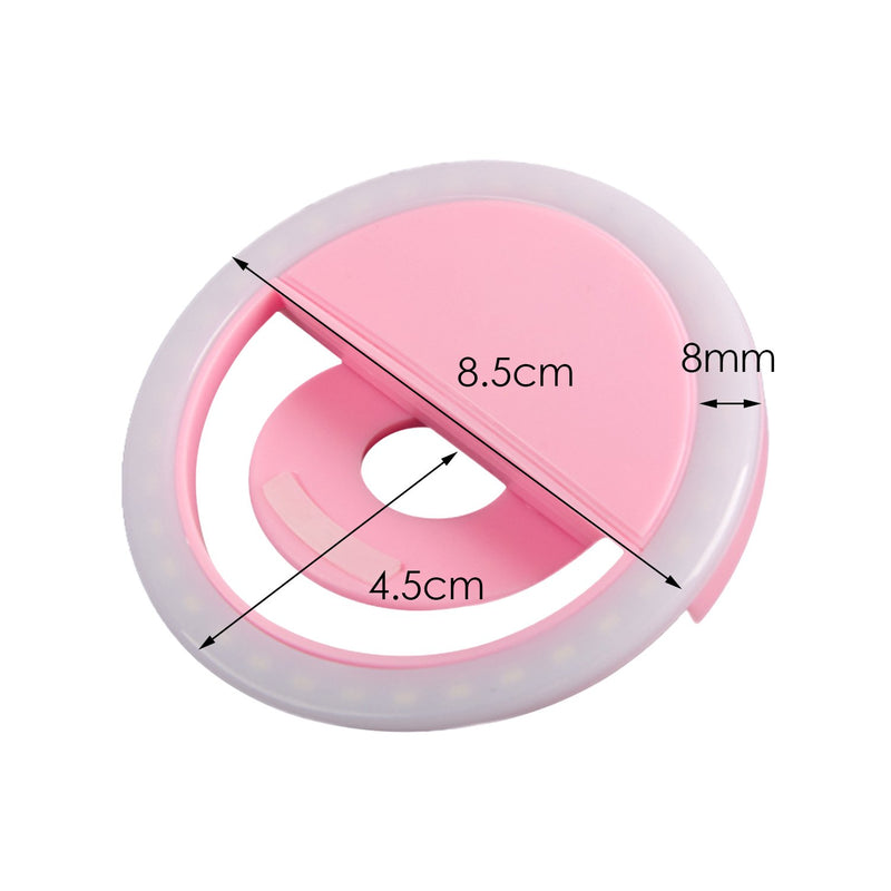 Rechargeable Selfie LED Light Flash Fill Ring Clip Camera Samsung iPhone Pink