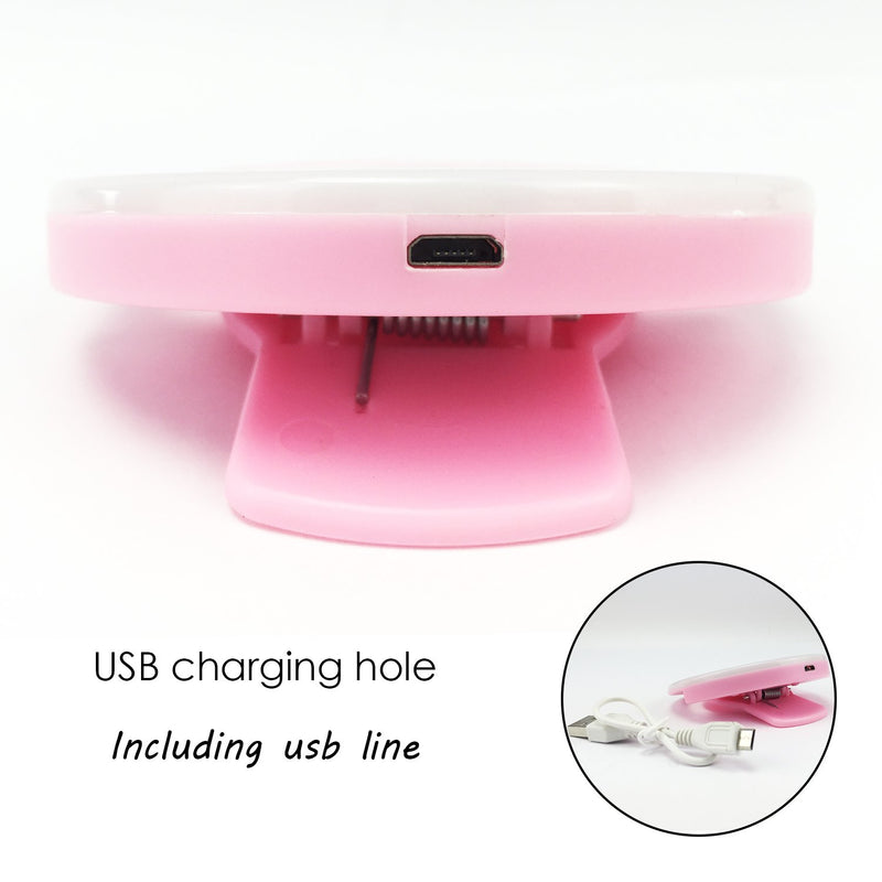 Rechargeable Selfie LED Light Flash Fill Ring Clip Camera Samsung iPhone Pink