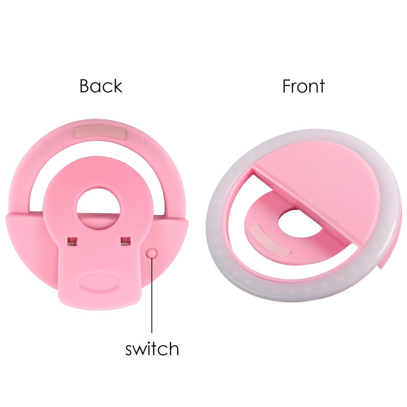 Rechargeable Selfie LED Light Flash Fill Ring Clip Camera Samsung iPhone Pink