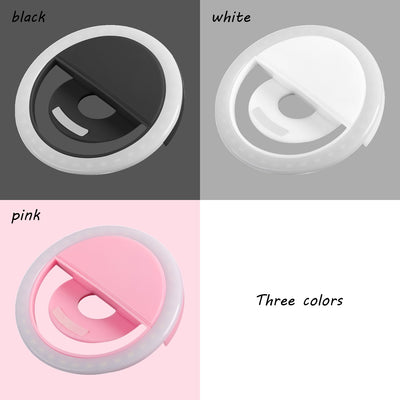 Rechargeable Selfie LED Light Flash Fill Ring Clip Camera Samsung iPhone Pink