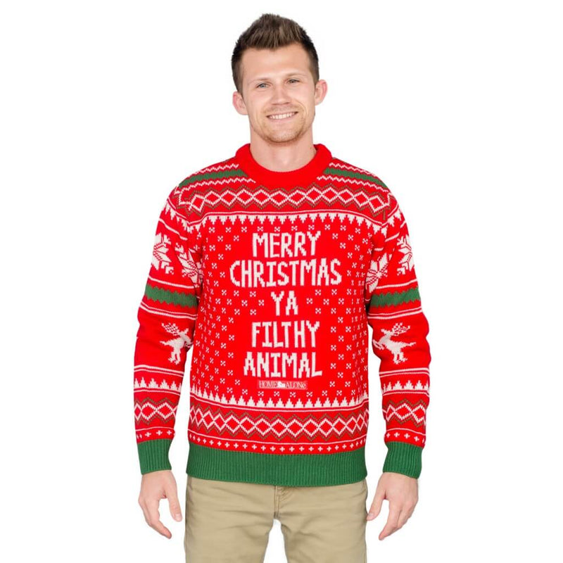 Merry Christmas Ya Filthy Animal Snowflake and Reindeer Ugly Christmas Sweater