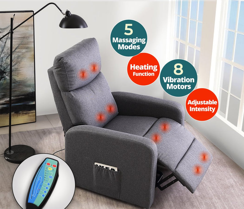 Levede Grey Power Lift Recliner With Massage And Heat