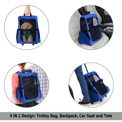 PawHut 4in1 Pet Backpack Carrier Car seat Dog Cat Rolling Luggage Crates