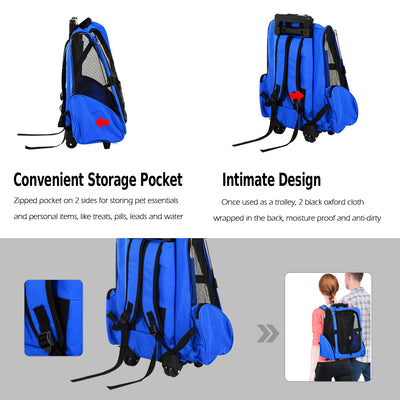 PawHut 4in1 Pet Backpack Carrier Car seat Dog Cat Rolling Luggage Crates