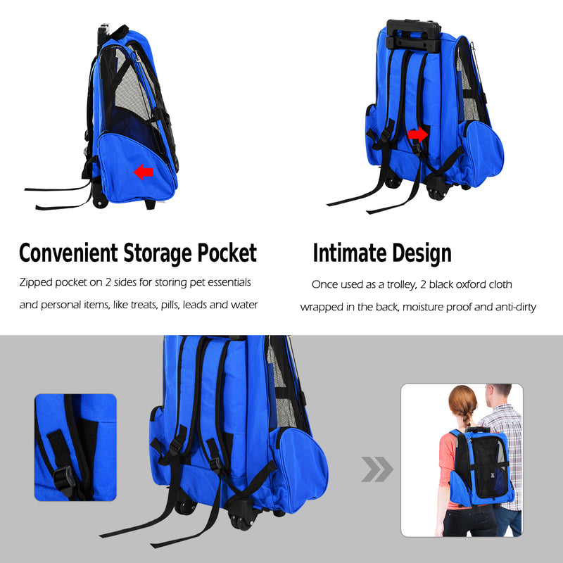 PawHut 4in1 Pet Backpack Carrier Car seat Dog Cat Rolling Luggage Crates